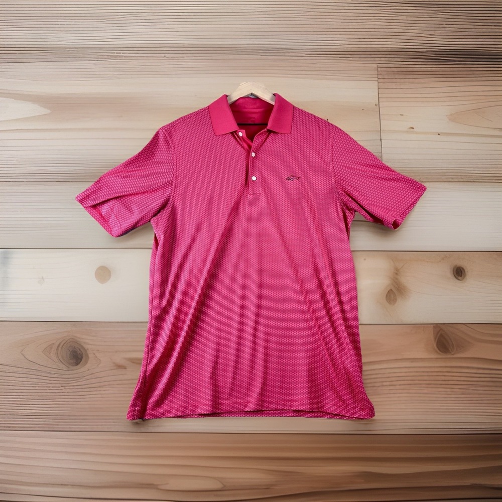 Greg Norman Play Dry Polo Shirt Mens Large Pink Striped Golf Wicking ML75358